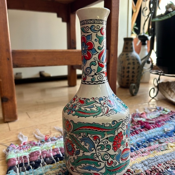 Rare Metaxa Red and Blue Ceramic Art Vase with Floral Motifs 10" - Picture 7 of 15